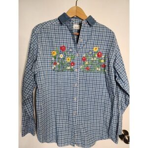 Vintage button down Embroidered floral cottagecore long‎ sleeve blouse